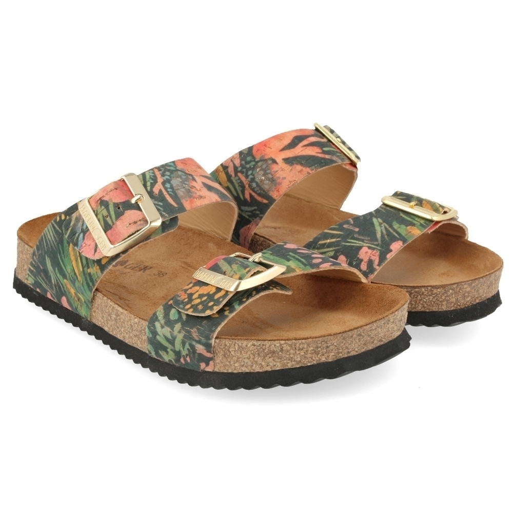 Haflinger Andrea Two Strap Sandal - Multicolor Floral With Metallic Gold